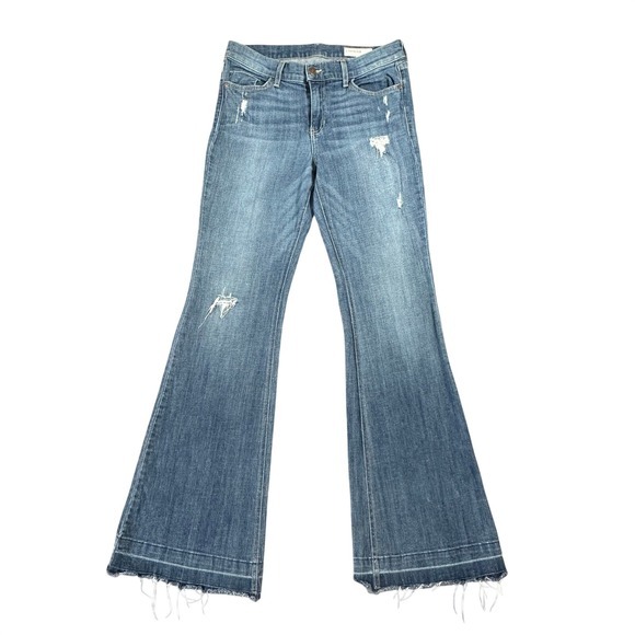 pistola Denim - Pistola Size 30 Y2K Distressed Flare Jeans Medium Wash Frayed Hem Chewed Hem